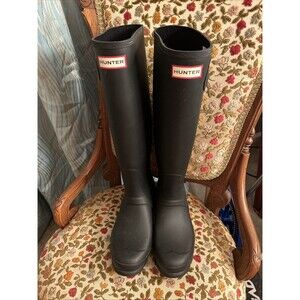 Hunter Womens Black Rubber Rain BOOTS Original Tall 7 Med Wft1000rma